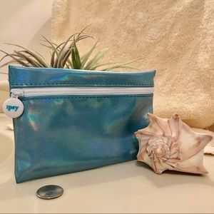 IPSY cosmetic bag, holographic blue, size small